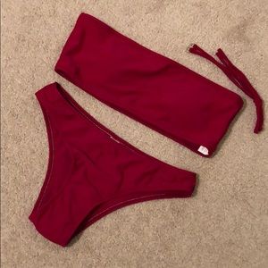 Red Bandeau Bathing Suit